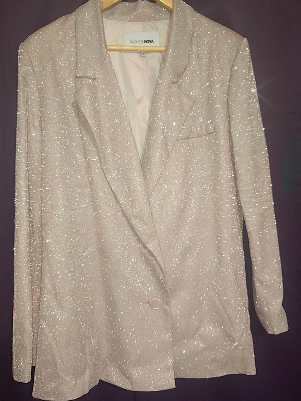 Fashion Nova Sparkle Blazer Jacket - Blush